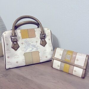 MCM Visetos Princess Lion Boston Bag + matching wallet